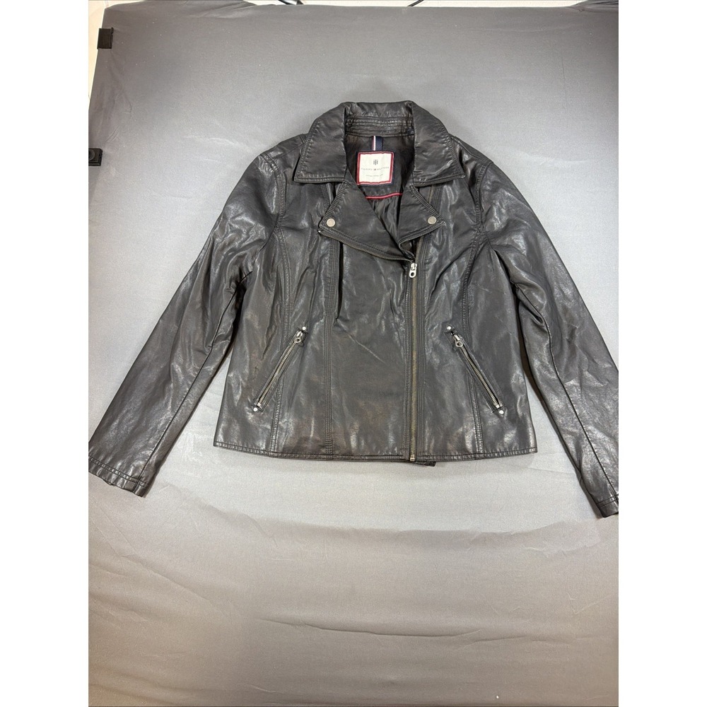 black faux-leather moto jacket by Tommy Hilfiger XL